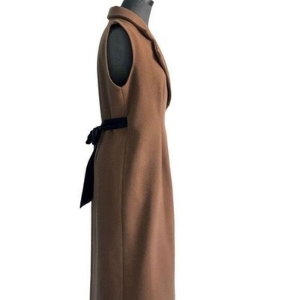 MARNI Luxury Virgin Wool Sleeveless Coat Brown Black Leather Trim Size M - Picture 10 of 10
